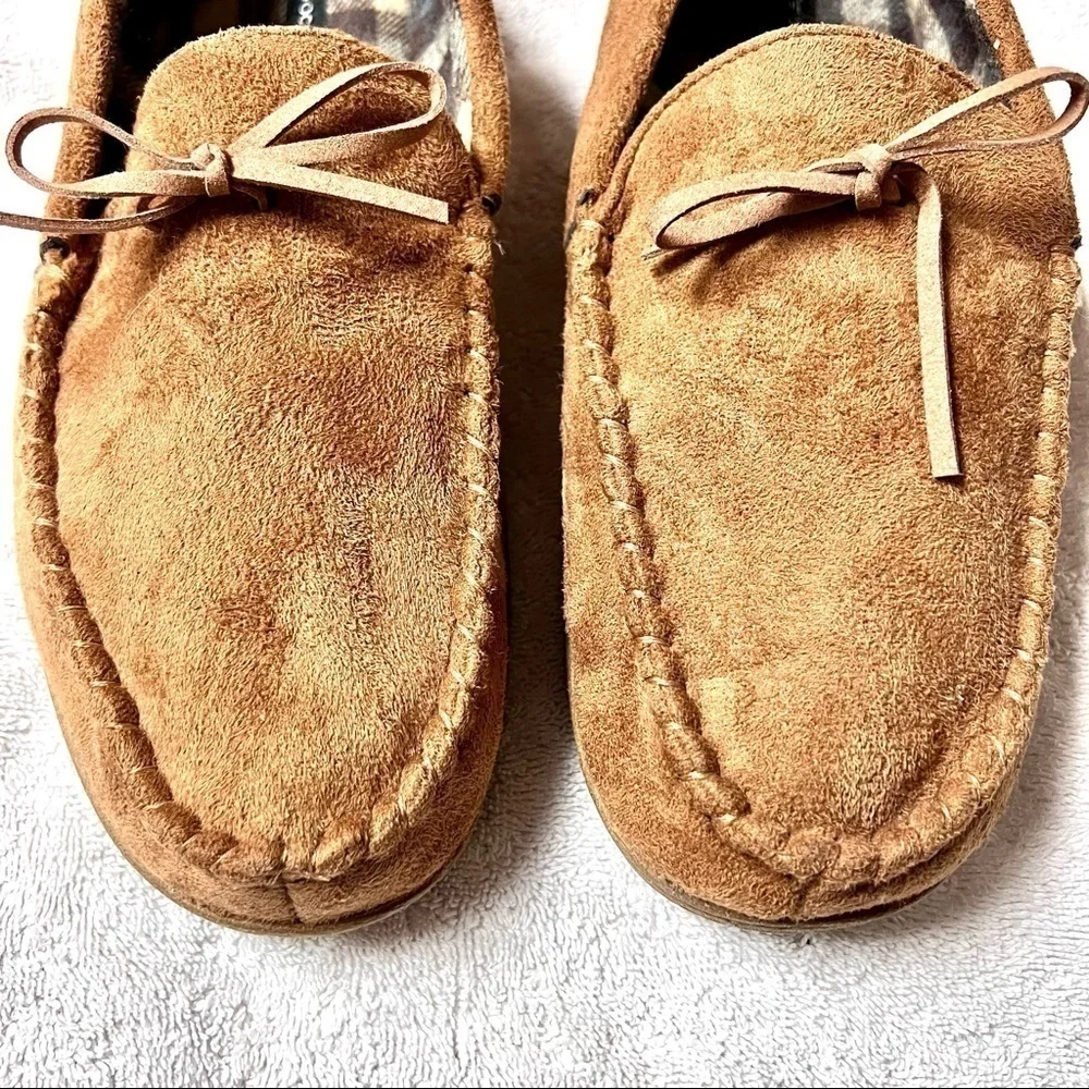 DOCKERS mens moccasin slippers tan suede size 11-12